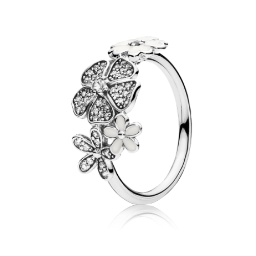 Anel  Flores de Primavera Prata e Zirconias
